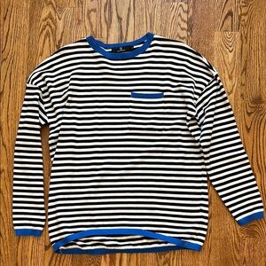 Striped Black and White women’s Shirt with Blue Accents